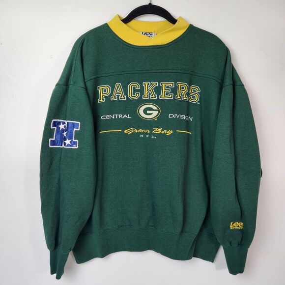 VTG 90s Green Bay Packers Sweater Men L Green Embroidered NFL Retro Colorblock‎